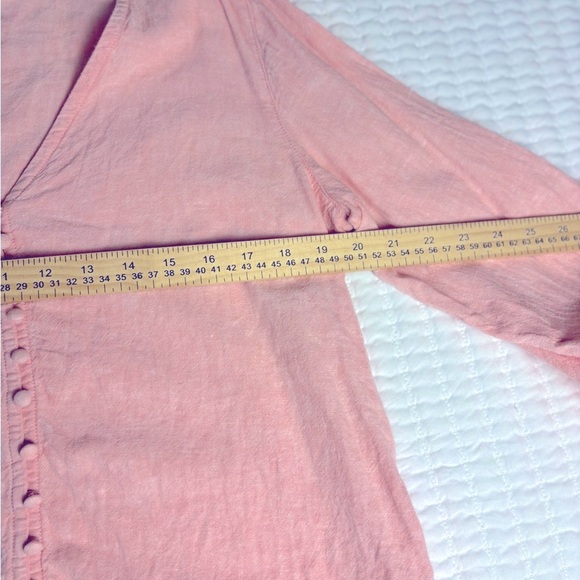 Cynthia Rowley Pink Linen Blend Button Front Blouse‎ with Tie Sleeve Detail Sz S - Picture 3 of 5